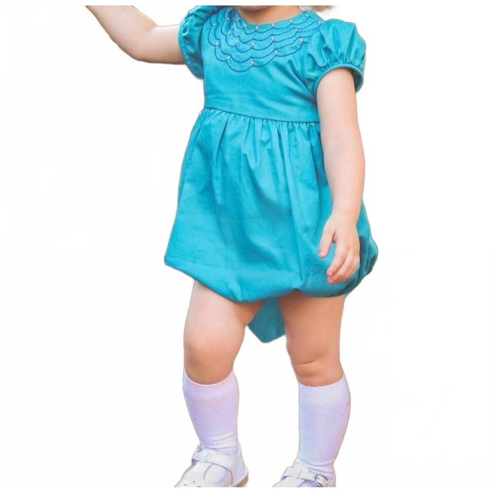 NEW THE PROPER PEONY london scalloped bubble dress in blue